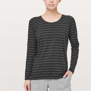 Lululemon Emerald Long Sleeve Shirt Striped Charcoal Gray Size 2